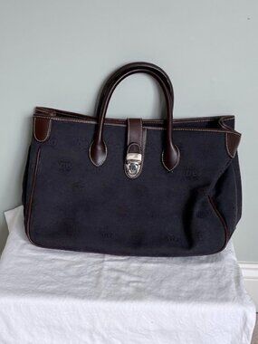 Vintage Dooney & Bourke Double Handle Tote Blue with Brown Leather
